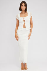 White Maxi Skirt High Rise Bodycon Elastic Waist Lace