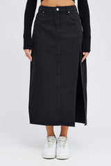 Black Maxi Skirt Mid Rise Denim Pencil Slit