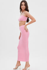 Pink Ruched Midi Skirt