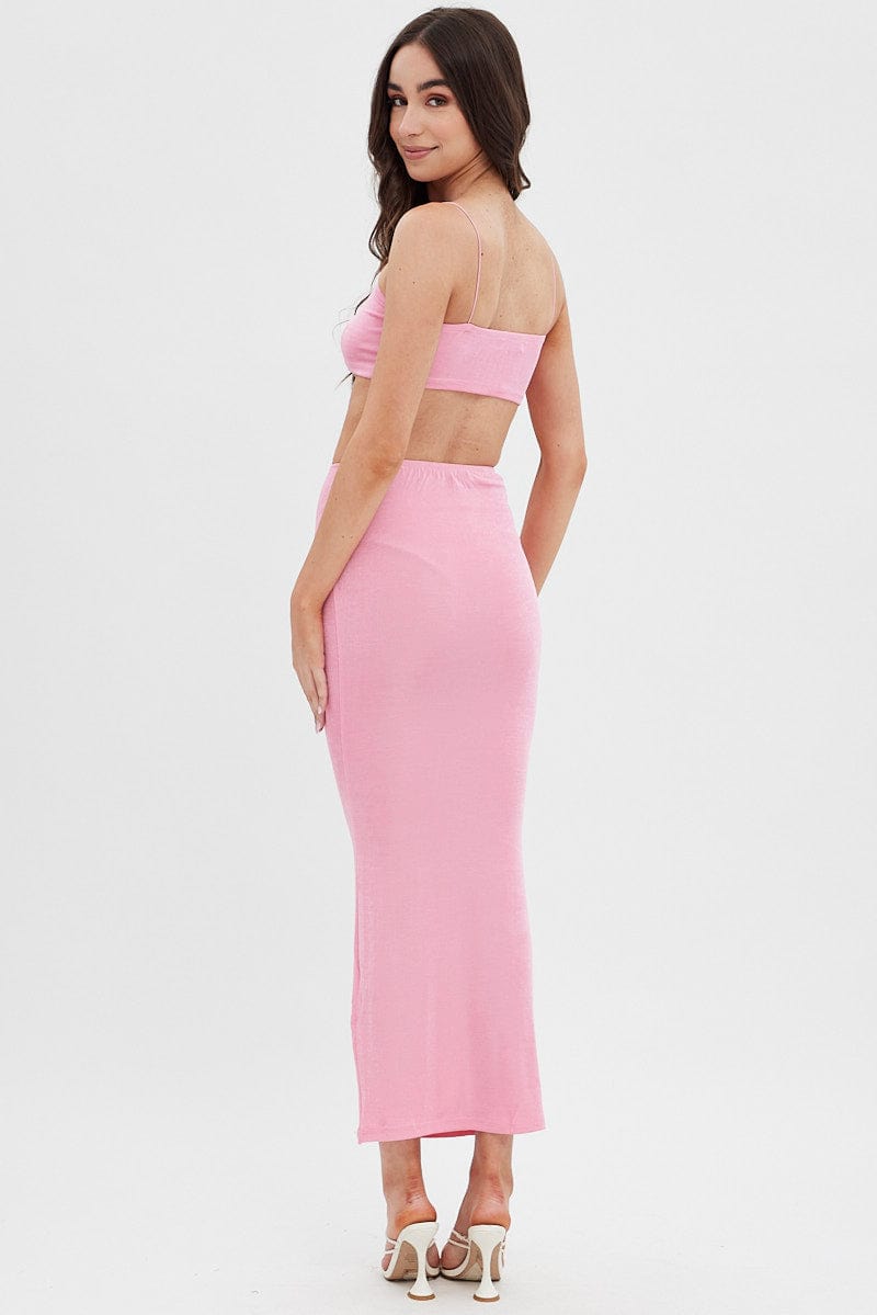 Pink Ruched Midi Skirt