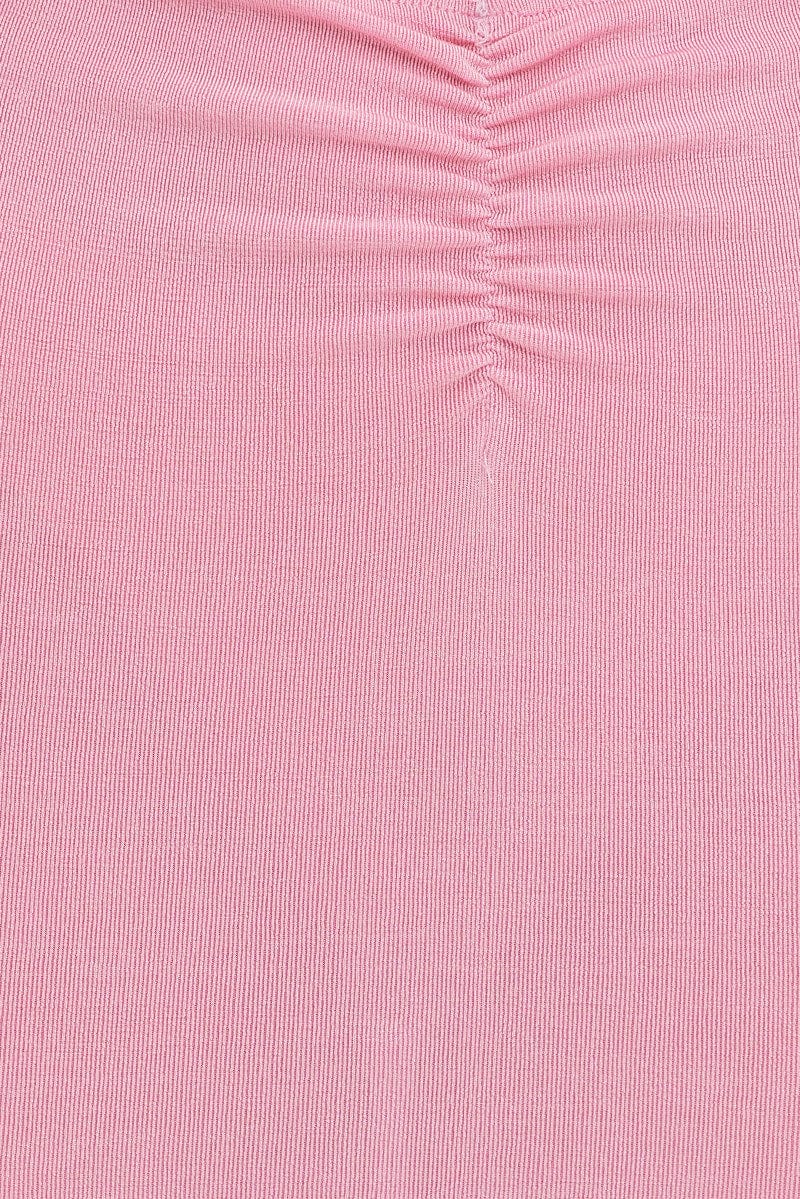 Pink Ruched Midi Skirt