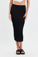 Black Textured Midi Skirt