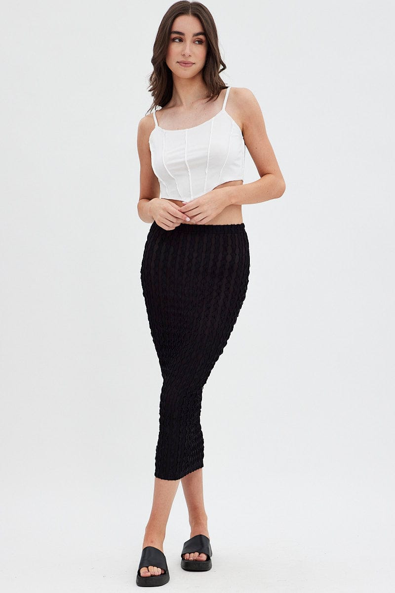 Black Textured Midi Skirt