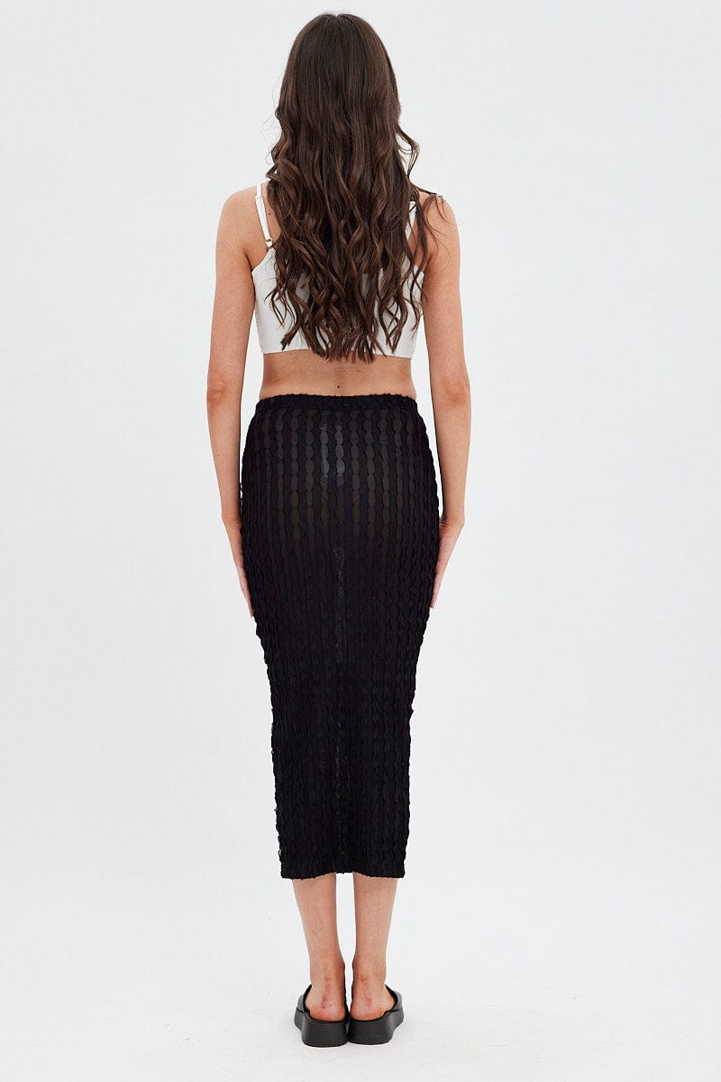 Black Textured Midi Skirt