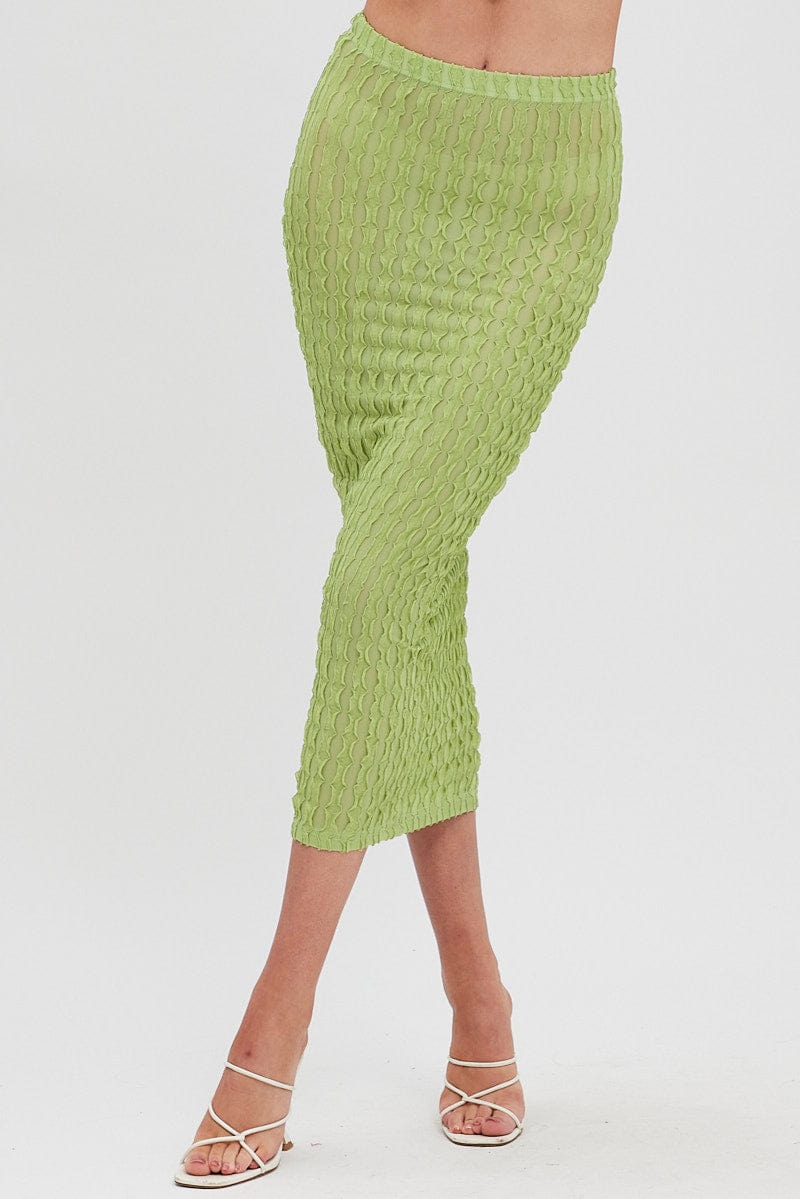 Green Textured Midi Skirt