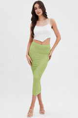 Green Textured Midi Skirt