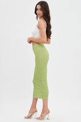 Green Textured Midi Skirt