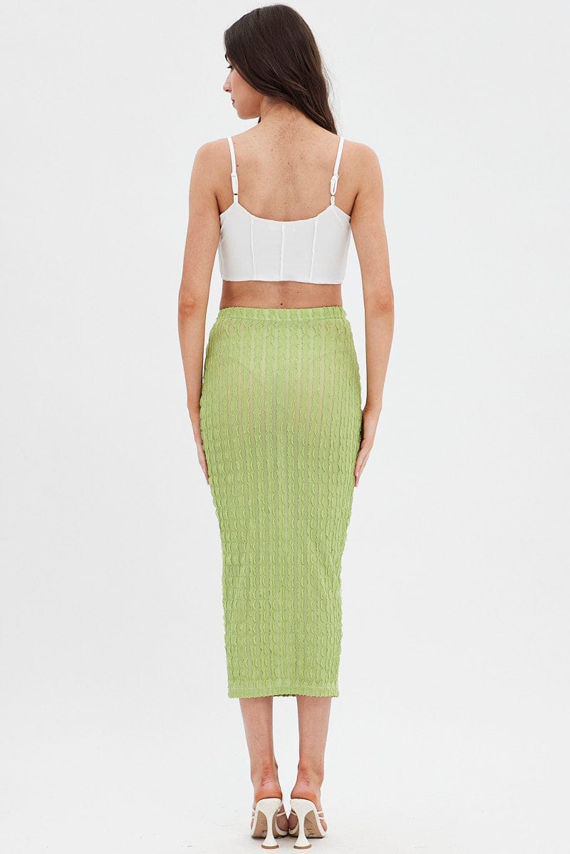 Green Textured Midi Skirt