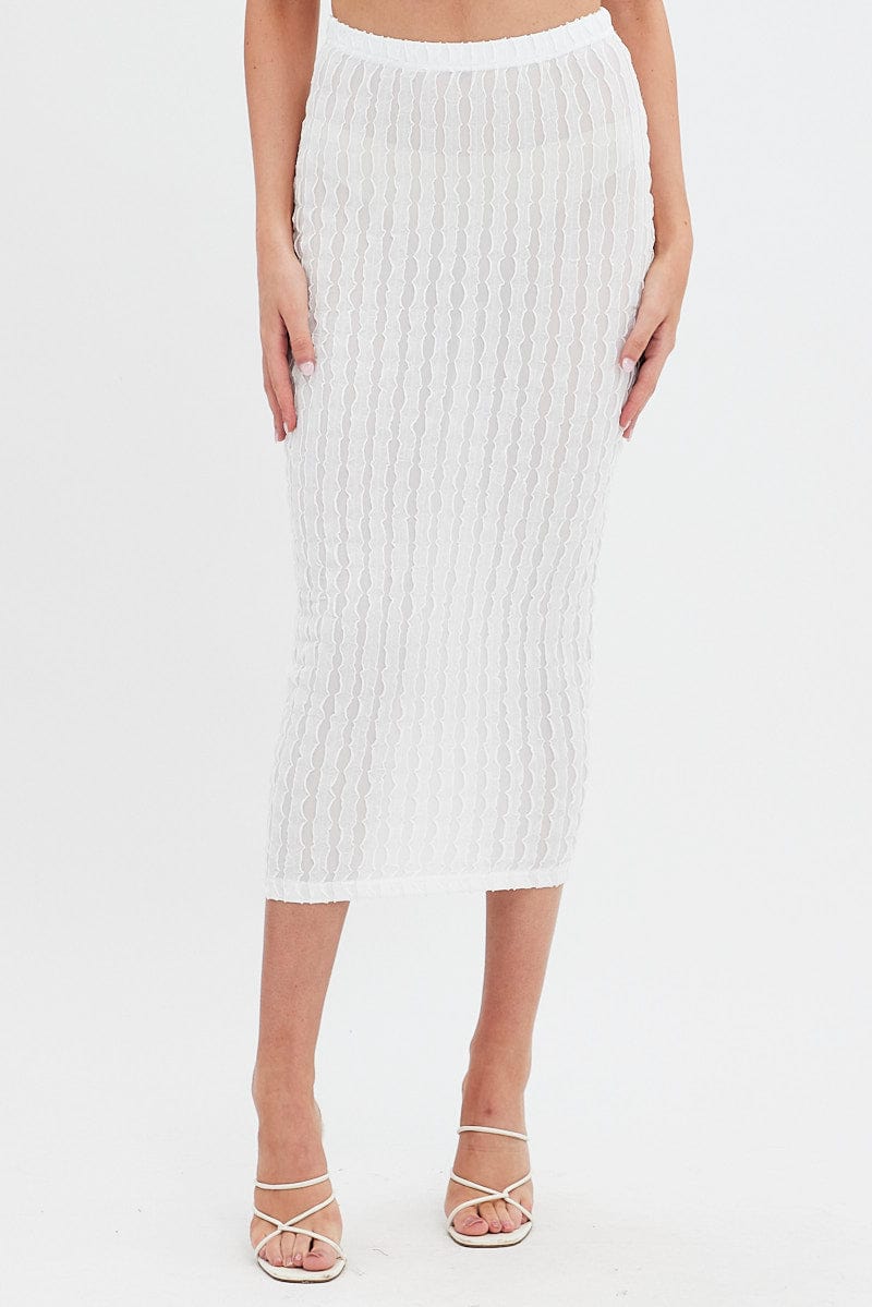 White Textured Midi Skirt