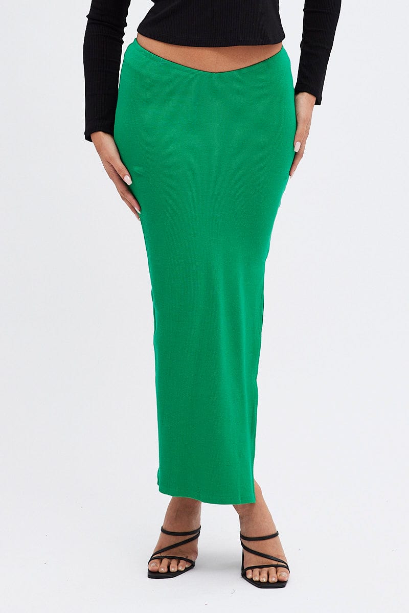 Green Maxi Skirt V Detail