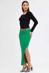 Green Maxi Skirt V Detail