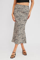 Beige Animal Print Slip Skirt Maxi