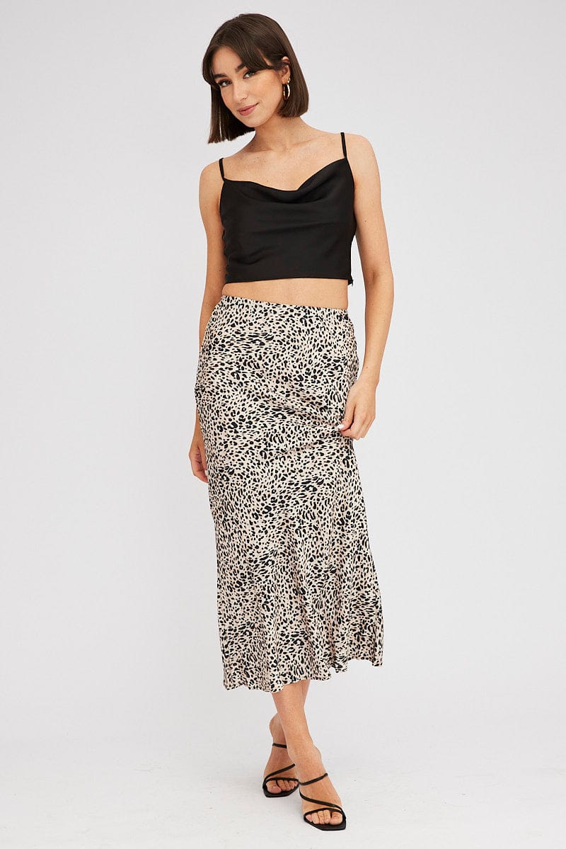 Beige Animal Print Slip Skirt Maxi