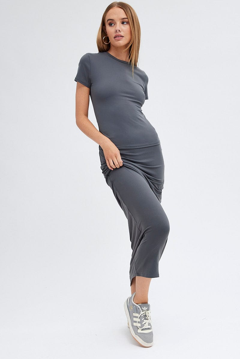 Grey Supersoft Slim Fit Maxi Skirt