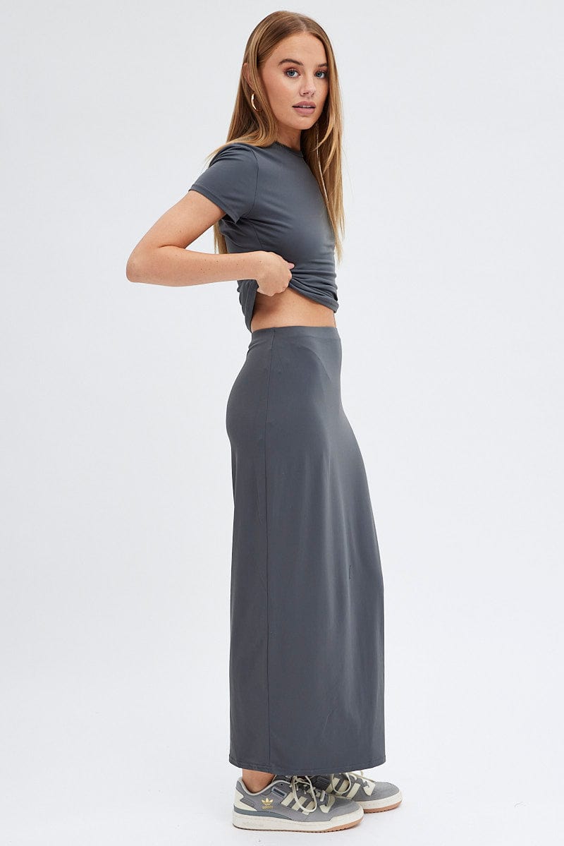 Grey Supersoft Slim Fit Maxi Skirt