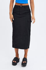 Black Cargo Skirt High Rise