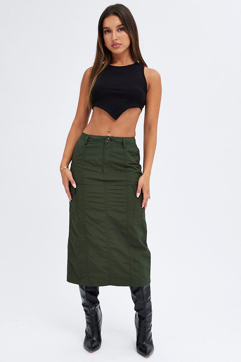 Green Cargo Skirt High Rise