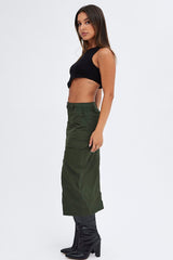 Green Cargo Skirt High Rise