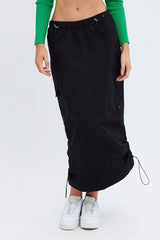 Black Parachute Cargo Skirt Low Rise Midi