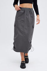 Grey Parachute Cargo Skirt Low Rise Midi