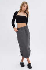 Grey Parachute Cargo Skirt Low Rise Midi