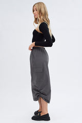 Grey Parachute Cargo Skirt Low Rise Midi