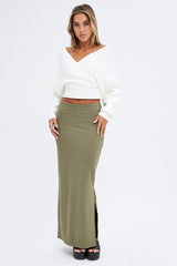 Green Maxi Skirt Low Rise Ponte