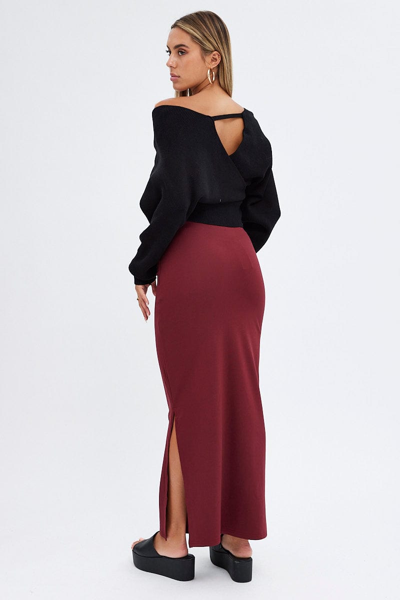 Purple Maxi Skirt Low Rise Ponte