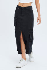 Black Denim Maxi Skirt Cargo