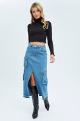 Blue Denim Maxi Skirt Cargo