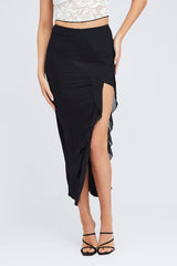 Black Maxi Skirt Front Split Mesh