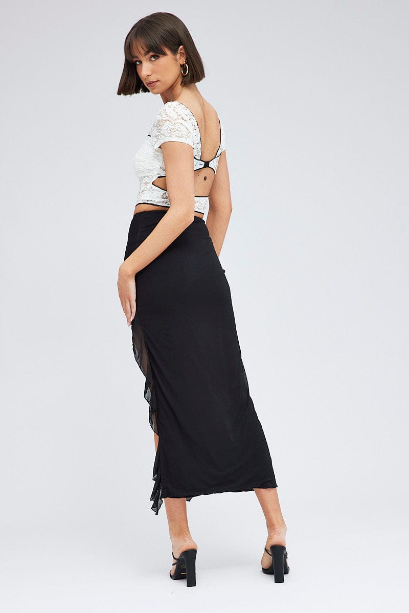 Black Maxi Skirt Front Split Mesh