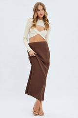 Brown Maxi Skirt Mid Rise A-line Rib Jersey