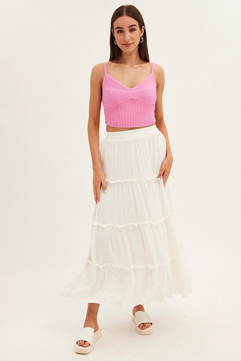 White Maxi Skirt High Rise Tiered