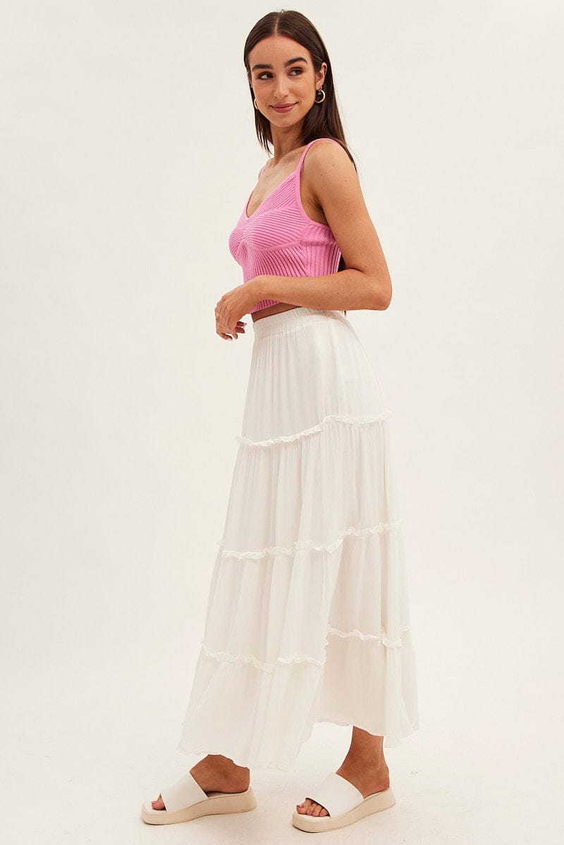 White Maxi Skirt High Rise Tiered