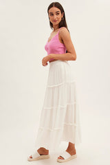 White Maxi Skirt High Rise Tiered