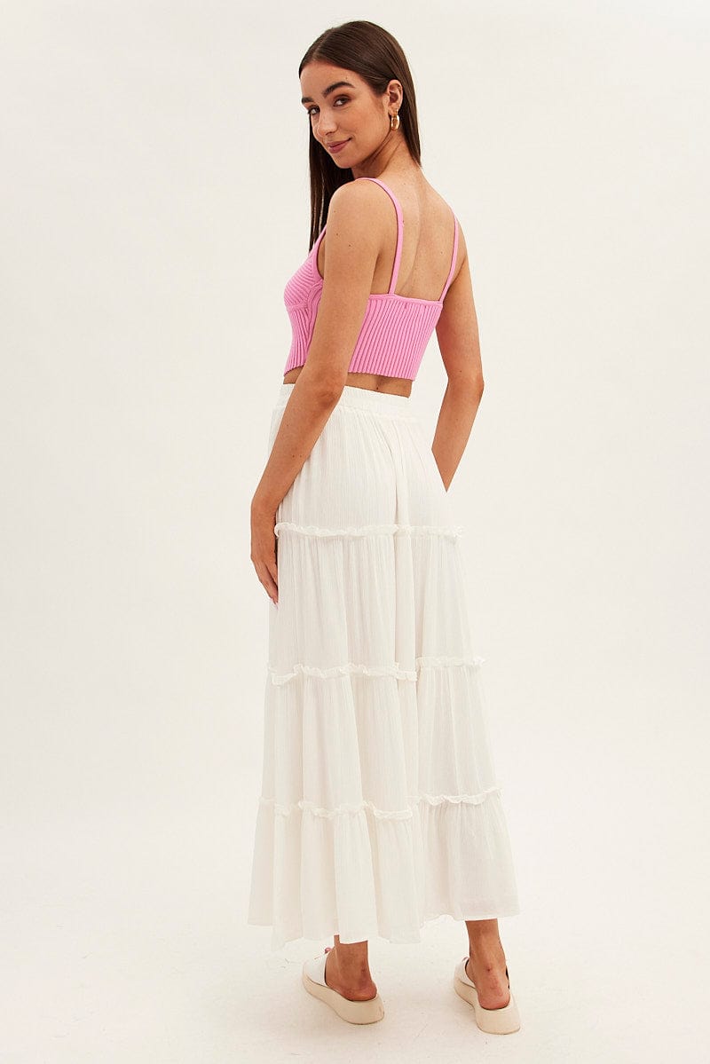 White Maxi Skirt High Rise Tiered