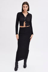 Black Maxi Skirt Bodycon Textured Jersey