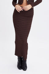 Brown Maxi Skirt Bodycon Textured Jersey