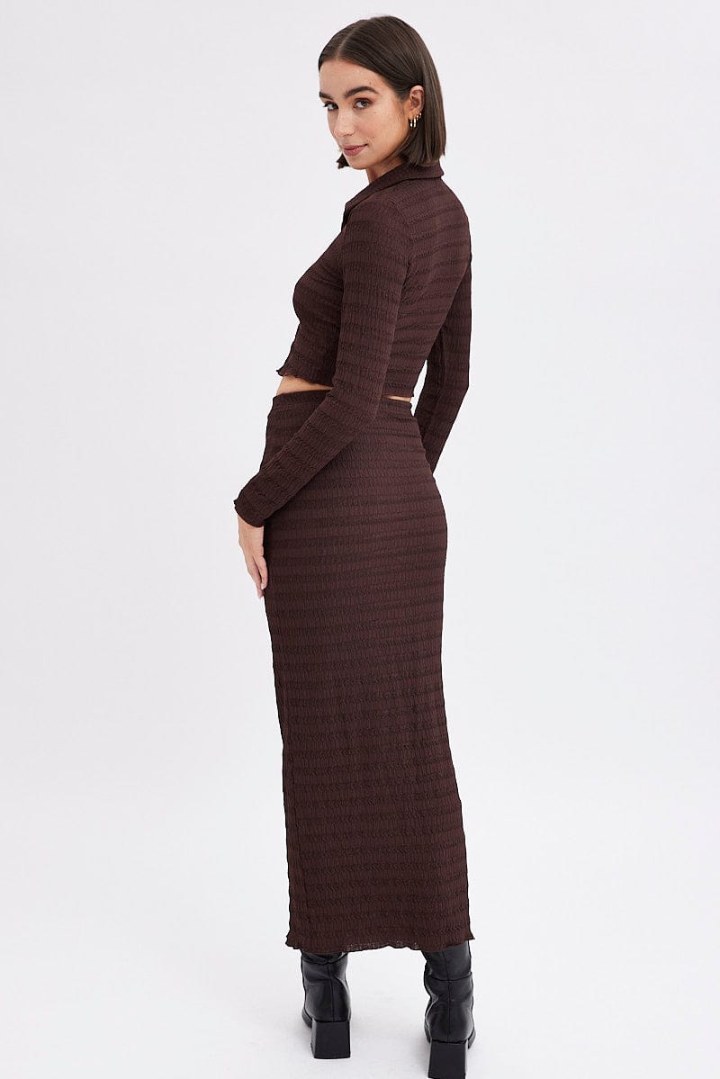 Brown Maxi Skirt Bodycon Textured Jersey