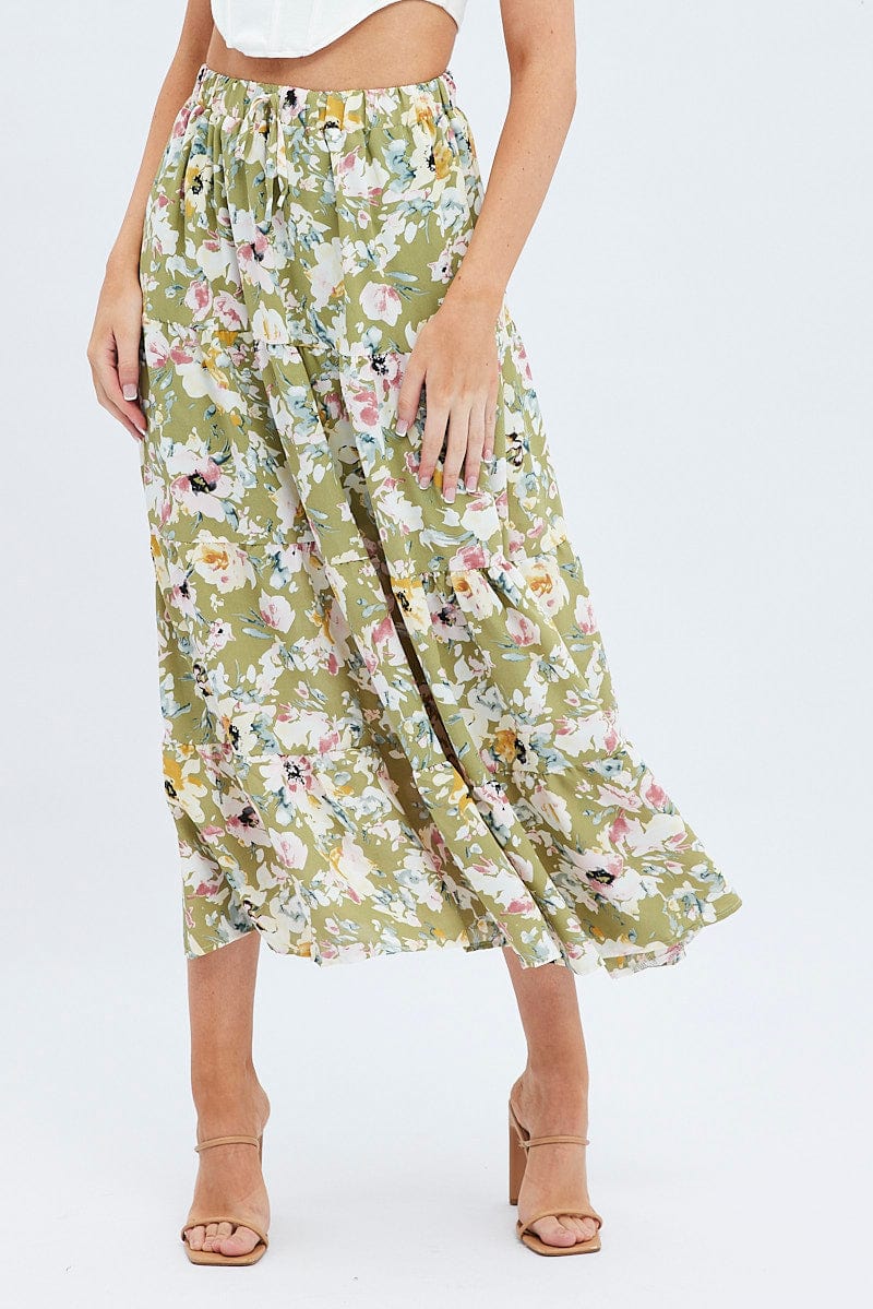 Print Maxi Skirt Tiered