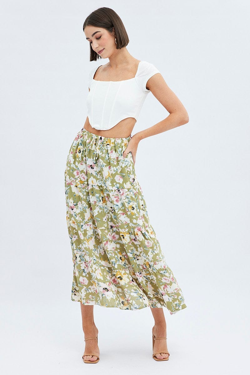 Print Maxi Skirt Tiered