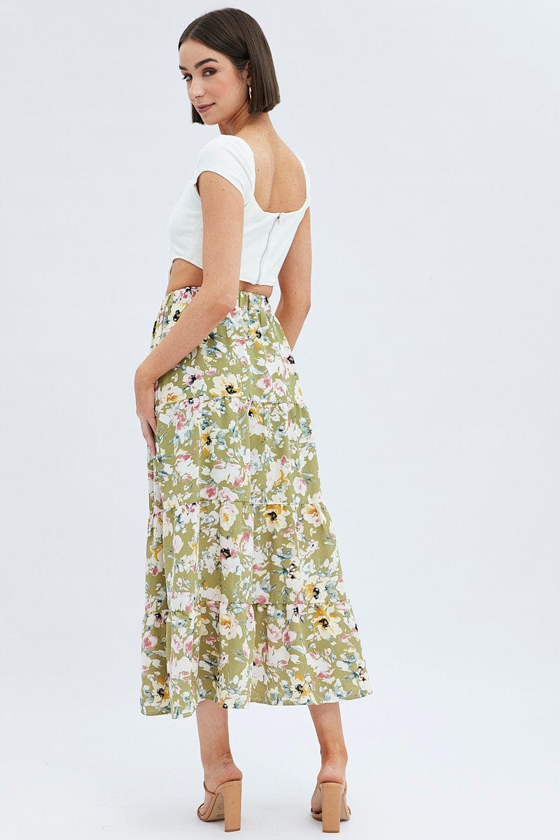 Print Maxi Skirt Tiered