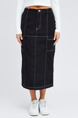 Black Cargo Skirt Mid Rise Contrast Detail Utility