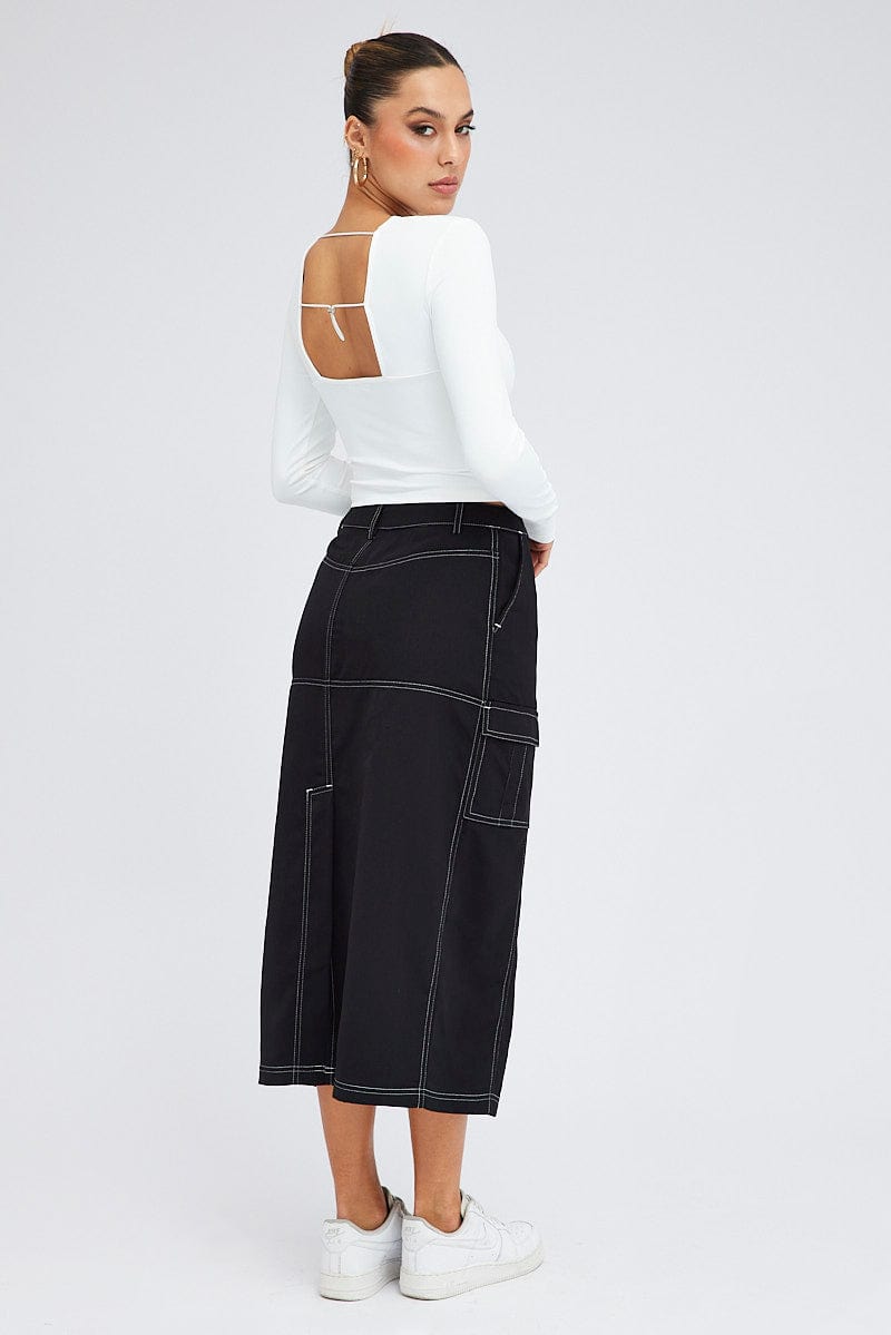 Black Cargo Skirt Mid Rise Contrast Detail Utility