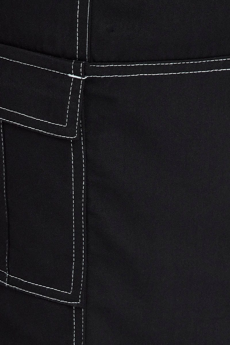 Black Cargo Skirt Mid Rise Contrast Detail Utility