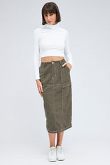 Grey Cargo Skirt Mid Rise Contrast Detail Utility