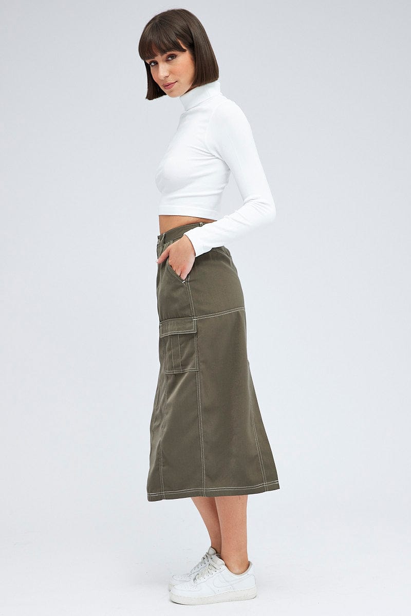 Grey Cargo Skirt Mid Rise Contrast Detail Utility