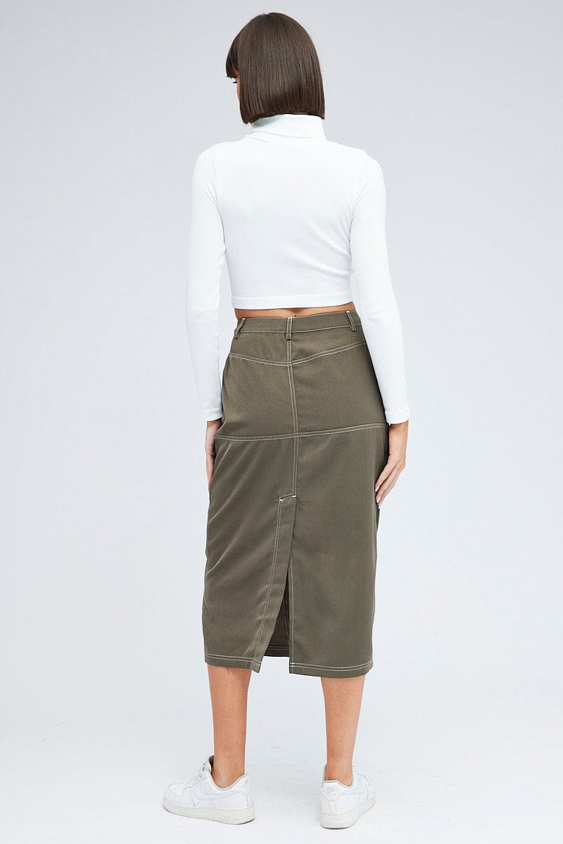 Grey Cargo Skirt Mid Rise Contrast Detail Utility