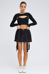 Black Cargo Skirt High Rise Elastic Two-way Midi Mini